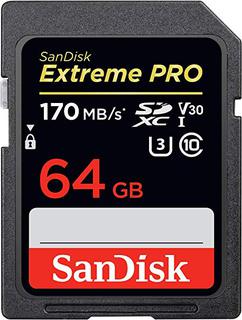 Карта памяти  SD  64 Gb Sandisk SDXC Extreme Pro, class 10, 170Mb/ s V30 UHS-I (SDSDXXY-064G-GN4IN)