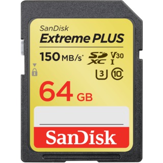Карта памяти  SD  64 Gb Sandisk SDXC Extreme Plus, cl10, 150Mb/s, V30 UHS-I U3 (SDSDXW6-064G-GNCIN)