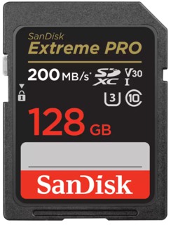 Карта памяти  SD 128 Gb Sandisk SDXC Extreme Pro, cl 10, 200Mb/s, V30 UHS-I U3 (SDSDXXD-128G-GN4IN)